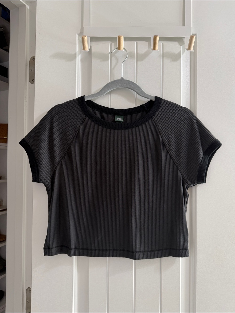 wild fable Black Ribbed Short Sleeve Crop Top